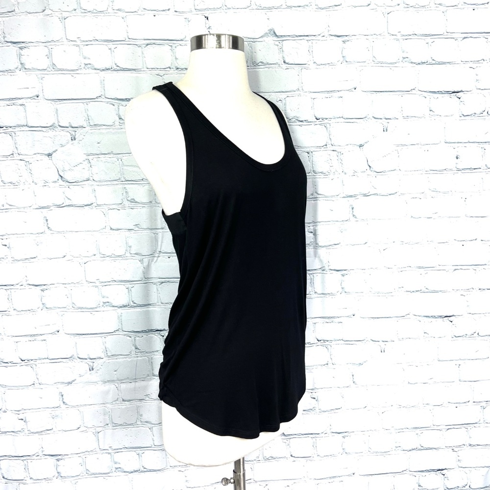 🔥2/$10 |•TROUVÉ•| Black Zip Up Racerback Scoop Neck Tank Top Size Small - Picture 2 of 11